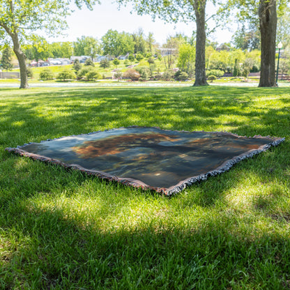 Golden Autumn Tree Of Life by the Reflecting Stream Woven Throw Blanket for Home Decor - Awakening Righteousness