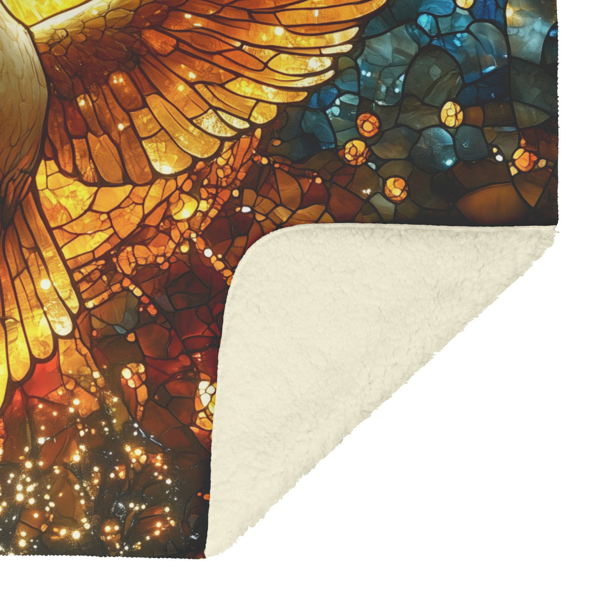 Golden Dove Stained Glass Fleece Sherpa Blanket Radiant Christian Art Cozy Spiritual Home Decor Inspirational Gift - Awakening Righteousness