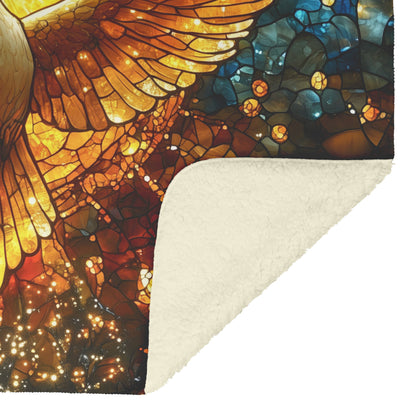 Golden Dove Stained Glass Fleece Sherpa Blanket Radiant Christian Art Cozy Spiritual Home Decor Inspirational Gift - Awakening Righteousness