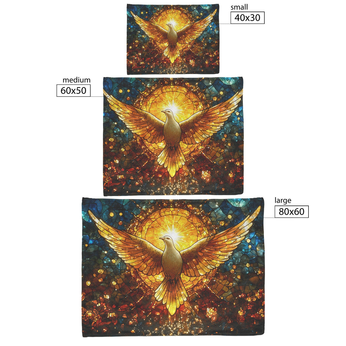 Golden Dove Stained Glass Fleece Sherpa Blanket Radiant Christian Art Cozy Spiritual Home Decor Inspirational Gift - Awakening Righteousness