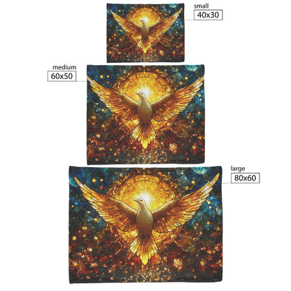 Golden Dove Stained Glass Fleece Sherpa Blanket Radiant Christian Art Cozy Spiritual Home Decor Inspirational Gift - Awakening Righteousness