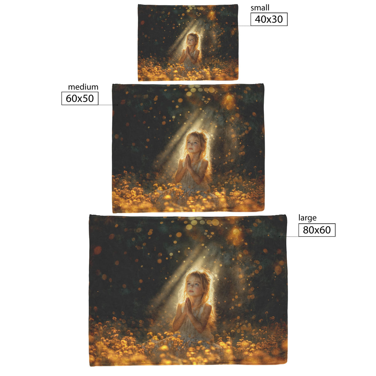 Golden Light Praying Child Christian Fleece Sherpa Blanket Soft Warm Inspirational Nature Design - Awakening Righteousness