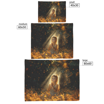 Golden Light Praying Child Christian Fleece Sherpa Blanket Soft Warm Inspirational Nature Design - Awakening Righteousness