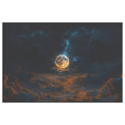 Golden Moon with Dark Clouds and Glowing Light Canvas Wall Art Decor - Awakening Righteousness