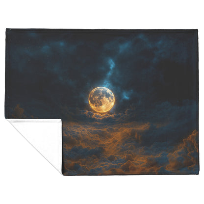 Golden Moonlit Clouds Fleece Sherpa Blanket Ethereal Night Sky Celestial Design - Awakening Righteousness