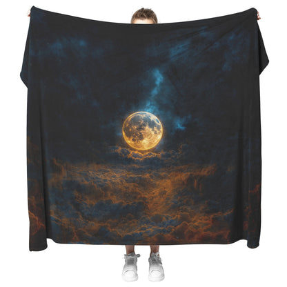 Golden Moonlit Clouds Fleece Sherpa Blanket Ethereal Night Sky Celestial Design - Awakening Righteousness