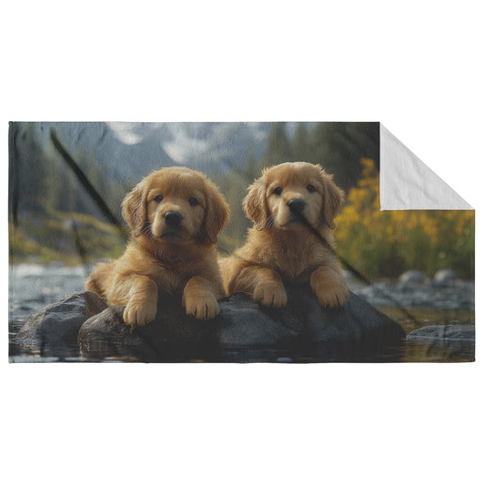 Golden Retriever Puppies by Mountain Stream Plush Beach Towel Ultra Soft Nature Inspired Design for Pool Beach Travel - Awakening Righteousness