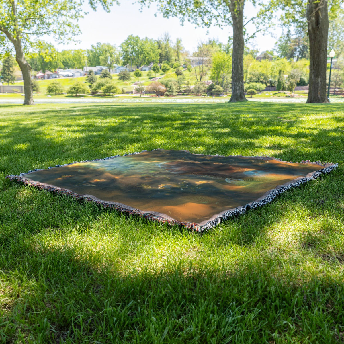 Golden Sunlit Girl in Wildflower Field Woven Throw Blanket - Awakening Righteousness