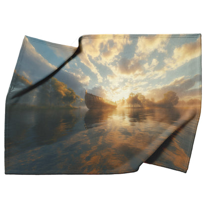 Golden Sunrise Noah’s Ark Cozy Christian Fleece Sherpa Blanket - Awakening Righteousness