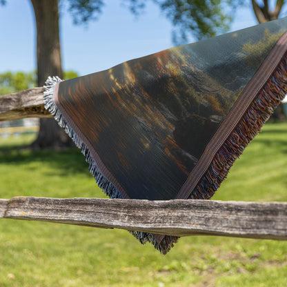 Golden Tree by Reflective Lake Woven Throw Blanket - Awakening Righteousness