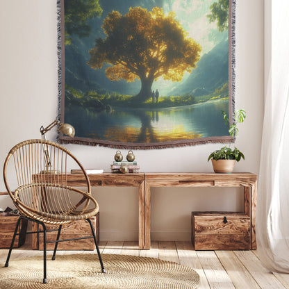 Golden Tree of Life Adam and Eve Cozy Christian Woven Throw Blanket - Awakening Righteousness
