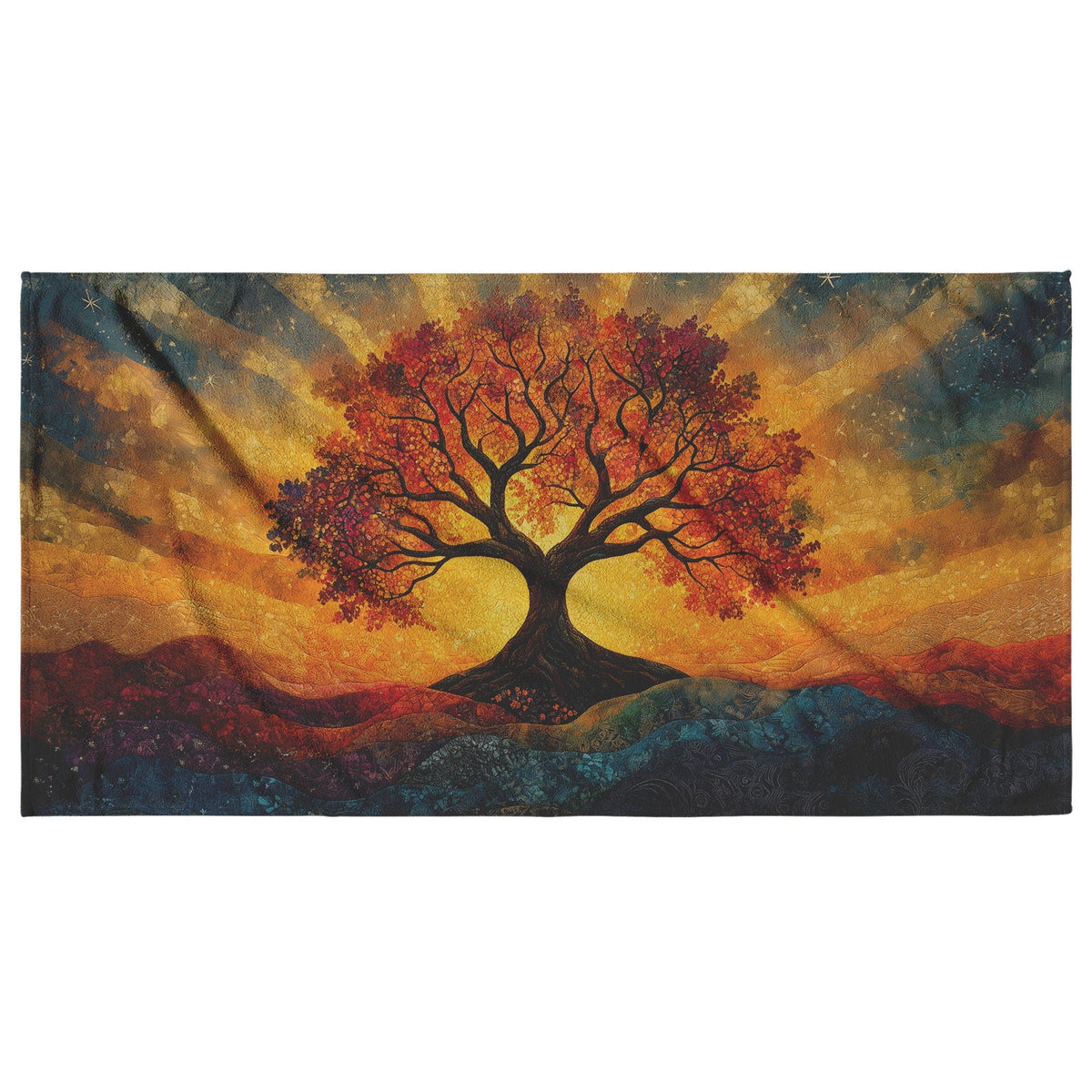 Golden Tree of Life Beach Towel Radiant Sunrise Inspired Art Quick Dry Towel for Beach Pool and Outdoor Escapades - Awakening Righteousness