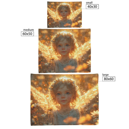 Golden Winged Angel in Sunlit Flower Field Fleece Cozy Christian Sherpa Blanket Peace and Magic - Awakening Righteousness