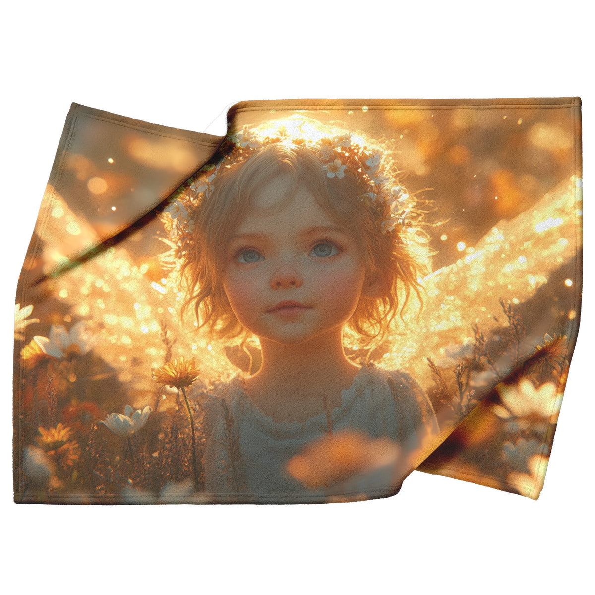 Golden Winged Angel in Sunlit Flower Field Fleece Cozy Christian Sherpa Blanket Peace and Magic - Awakening Righteousness