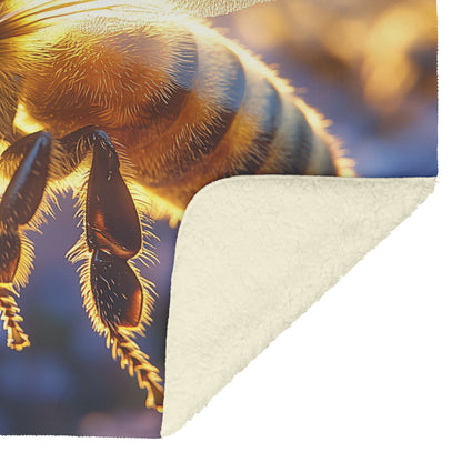 Graceful Bee in Flight Over Blooming Flowers Cozy Fleece Sherpa Blanket - Awakening Righteousness