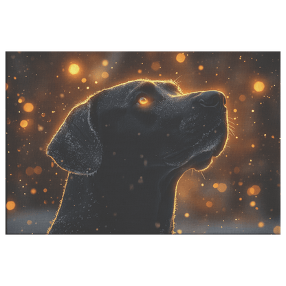 Great Dane In Snowy Forest Surrounded By Shimmering Textures And Radiant Golden Highlights Canvas Wall Art Decor - Awakening Righteousness