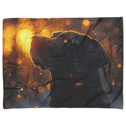 Great Dane in Snowy Forest Surrounded by Shimmering Textures and Radiant Golden Highlights Fleece Sherpa Blanket - Awakening Righteousness