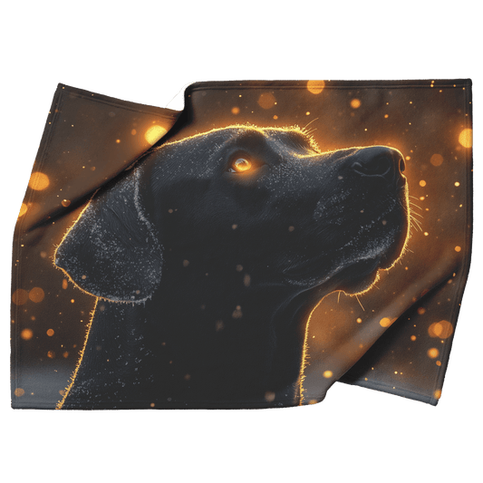 Great Dane in Snowy Forest Surrounded by Shimmering Textures and Radiant Golden Highlights Fleece Sherpa Blanket - Awakening Righteousness