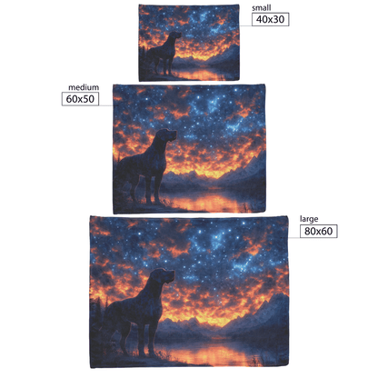 Great Dane Standing on Mountain Trail Surrounded by Shimmering Stars and Glowing Cosmic Reflections Fleece Sherpa Blanket - Awakening Righteousness