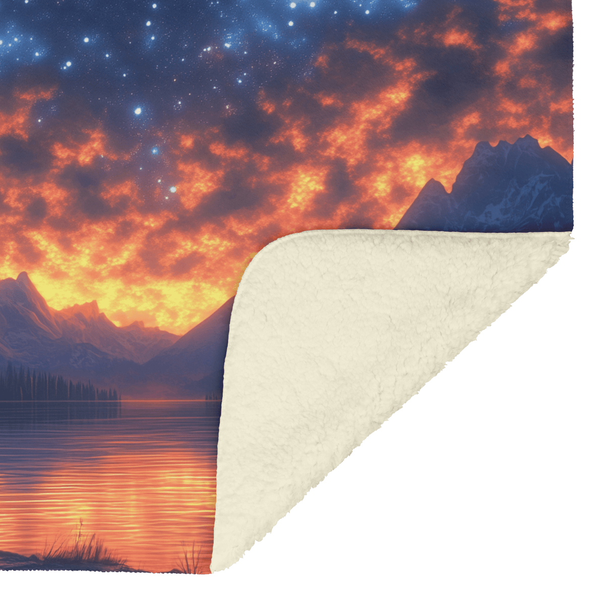 Great Dane Standing on Mountain Trail Surrounded by Shimmering Stars and Glowing Cosmic Reflections Fleece Sherpa Blanket - Awakening Righteousness