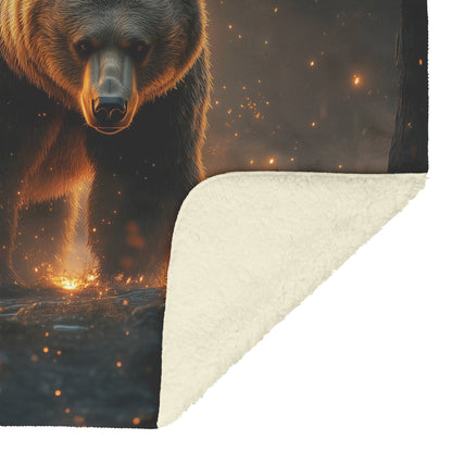 Grizzly Bear in Glowing Forest Clearing Soft Moonlight Mist Ancient Trees Ethereal Atmosphere Fleece Blanket - Awakening Righteousness
