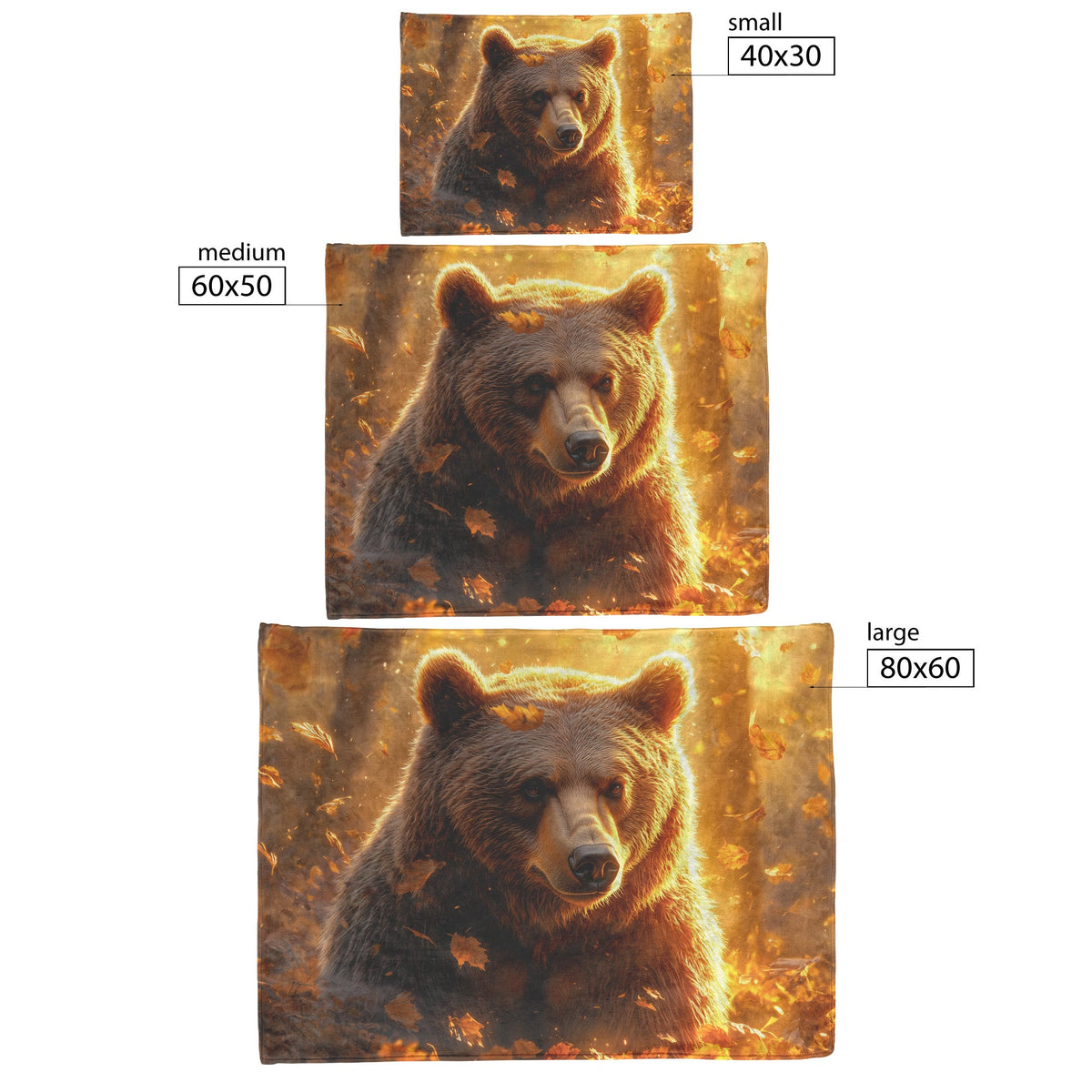 Grizzly Bear Standing Tall in Golden Autumn Forest with Glowing Falling Leaves and Soft Sunlight Fleece Blanket - Awakening Righteousness