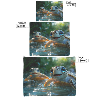 Happy Baby Turtles Playing in Tropical Water with Lush Greenery Cozy Fleece Sherpa Blanket - Awakening Righteousness