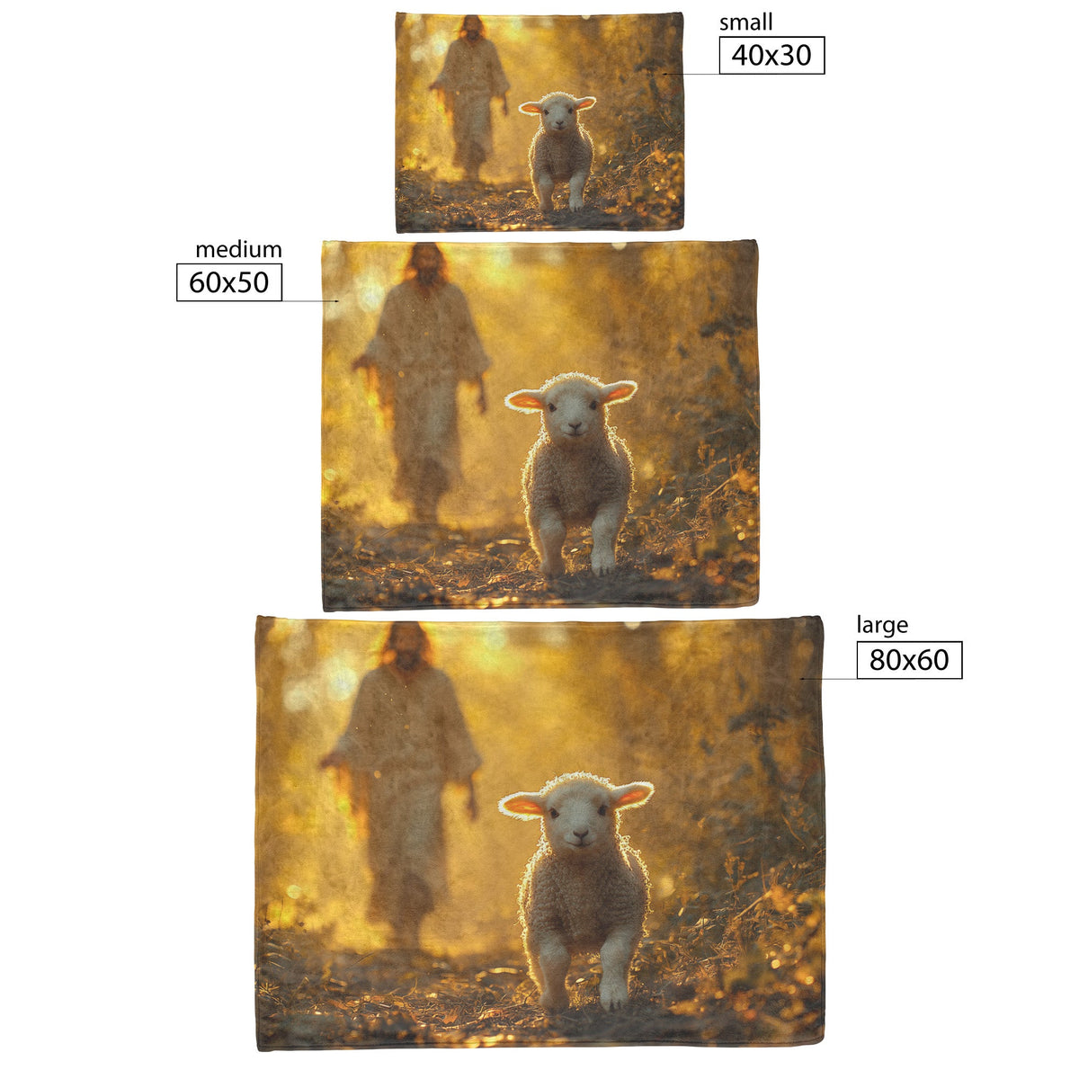 Happy Lamb Walking With Jesus in Golden Light with Lush Trees Fleece Sherpa Blanket - Awakening Righteousness