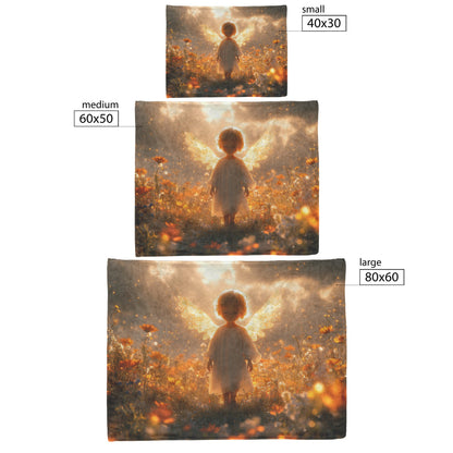 Heavenly Angel with Glowing Wings Cozy Christian Fleece Sherpa Blanket Divine Peace and Serenity - Awakening Righteousness