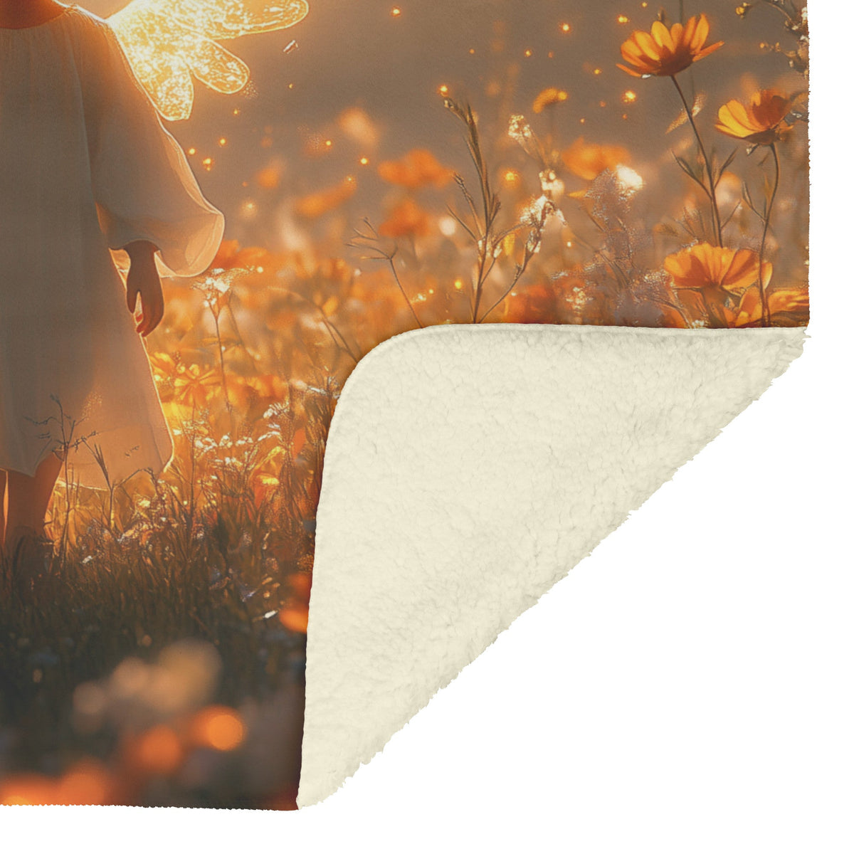 Heavenly Angel with Glowing Wings Cozy Christian Fleece Sherpa Blanket Divine Peace and Serenity - Awakening Righteousness
