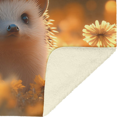 Hedgehog in Meadow Surrounded by Glowing Dandelions Under Soft Golden Sunlight Fleece Sherpa Blanket - Awakening Righteousness
