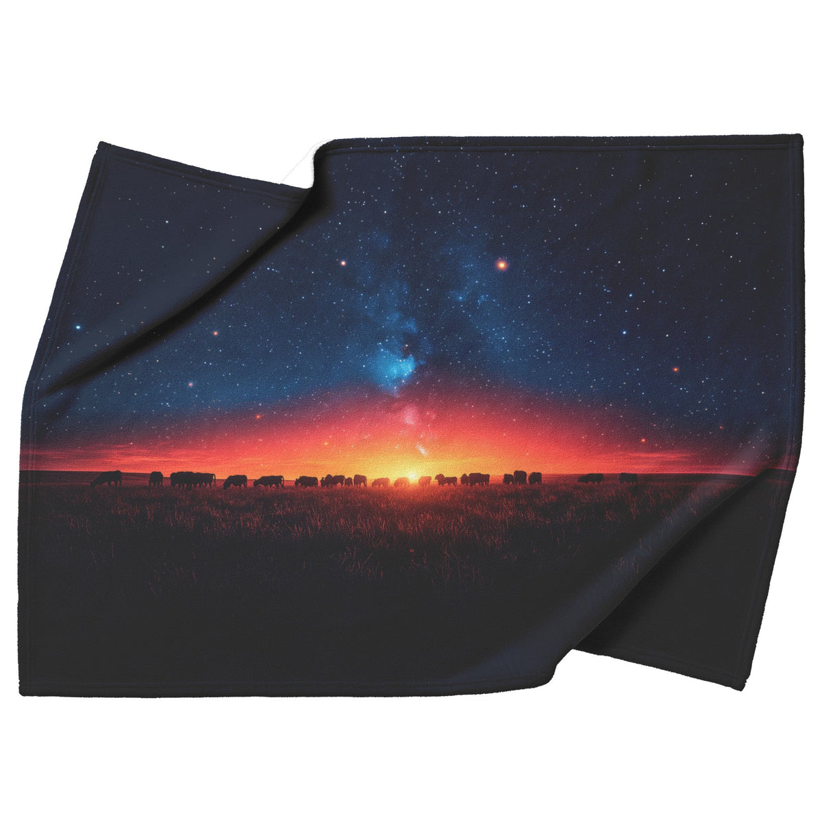 Herd of Cows Grazing Sherpa Fleece Blanket Twilight Sky Glowing Stars Soft Light Peaceful Pastoral Scene - Awakening Righteousness