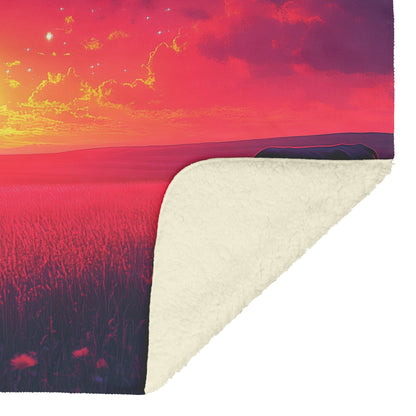 Herd of Cows Grazing Under Twilight Sky Sherpa Fleece Blanket Glowing Stars Soft Light Peaceful Pastoral Scene - Awakening Righteousness