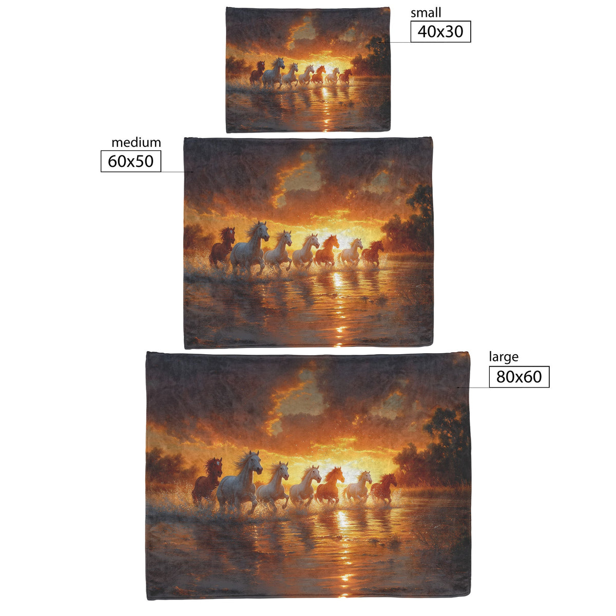 Herd of Wild Horses Running Through Shallow Water at Sunrise with Shimmering Reflections Blanket - Awakening Righteousness