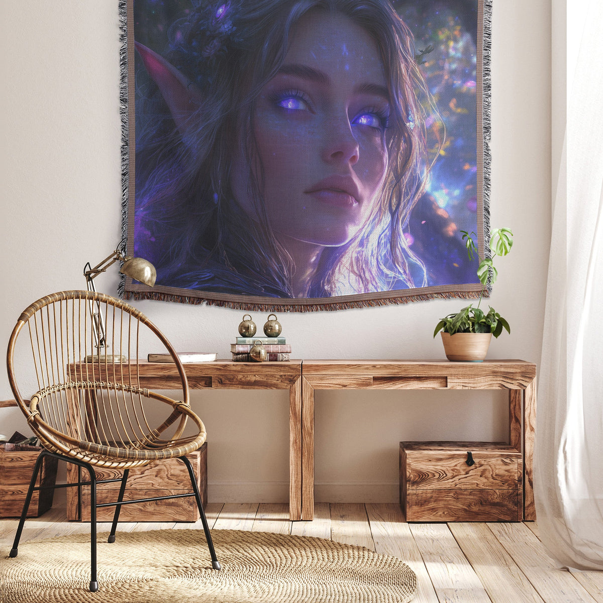 Holy Night Elf Woven Throw Blanket WoW Fantasy Alliance Art Divine Female Character Home Decor or Gift - Awakening Righteousness