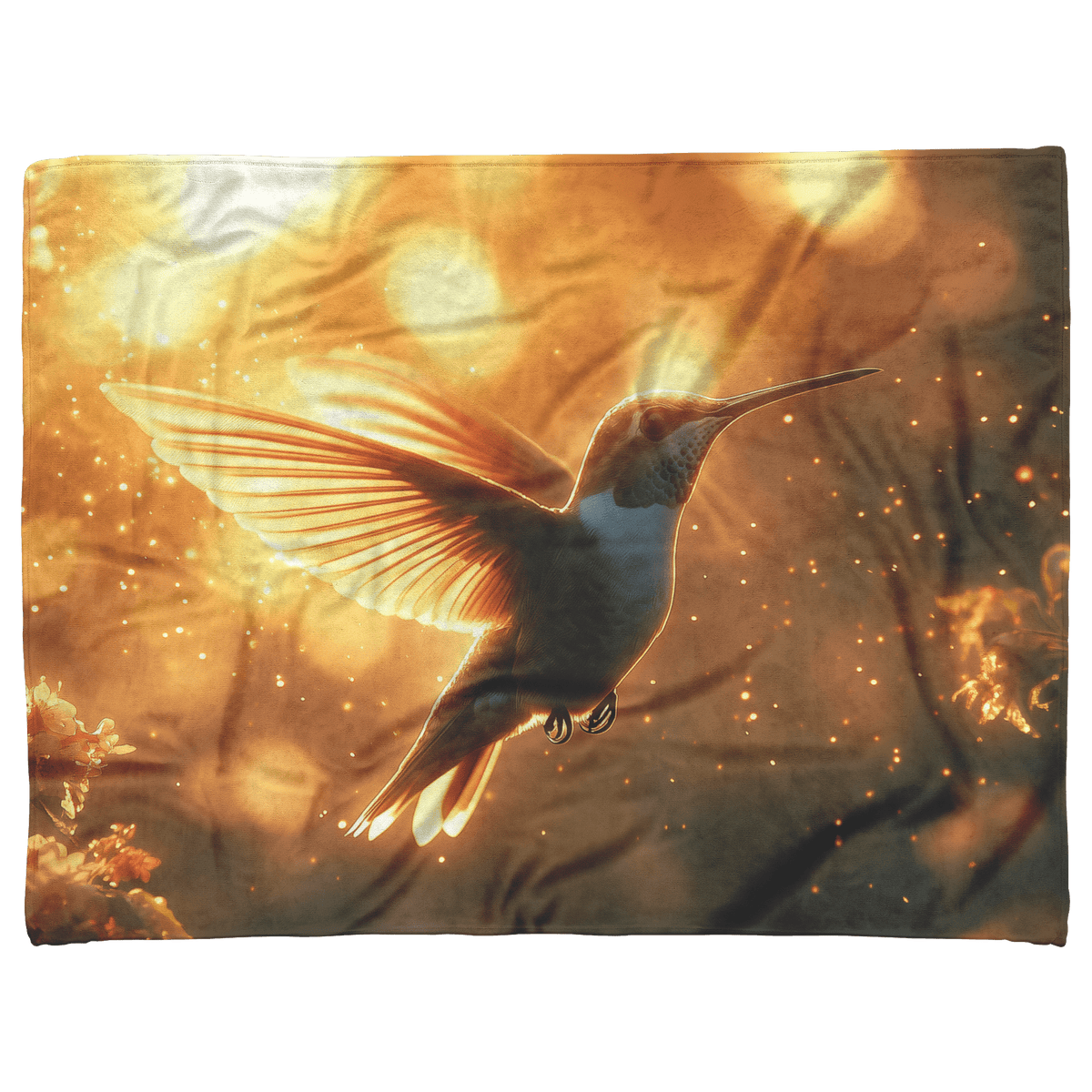 Hummingbird With Glowing Translucent Wings Flying Through Forest With Sunlight Beams and Golden Mist Fleece Sherpa Blanket - Awakening Righteousness