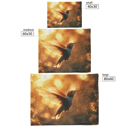Hummingbird With Glowing Translucent Wings Flying Through Forest With Sunlight Beams and Golden Mist Fleece Sherpa Blanket - Awakening Righteousness