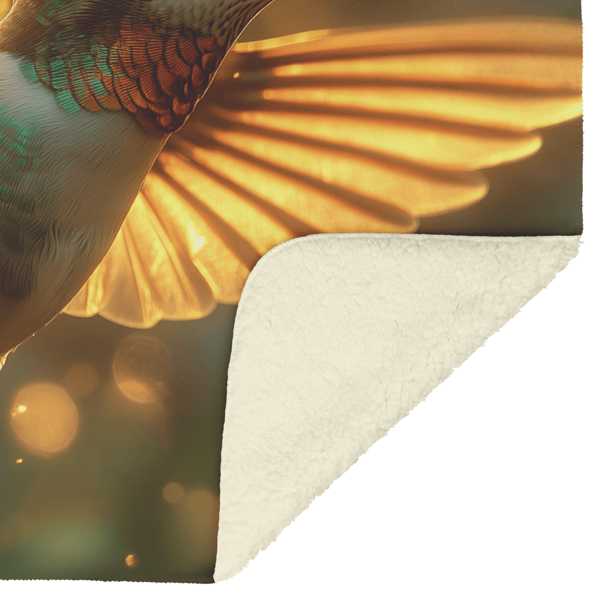 Hummingbird With Glowing Translucent Wings Flying Through Forest With Sunlight Beams and Golden Mist Fleece Sherpa Blanket - Awakening Righteousness
