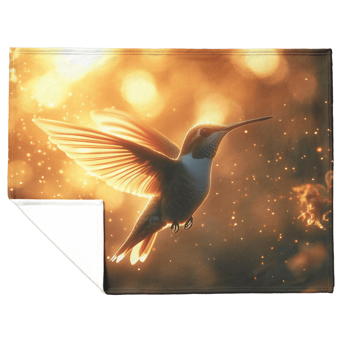 Hummingbird With Glowing Translucent Wings Flying Through Forest With Sunlight Beams and Golden Mist Fleece Sherpa Blanket - Awakening Righteousness