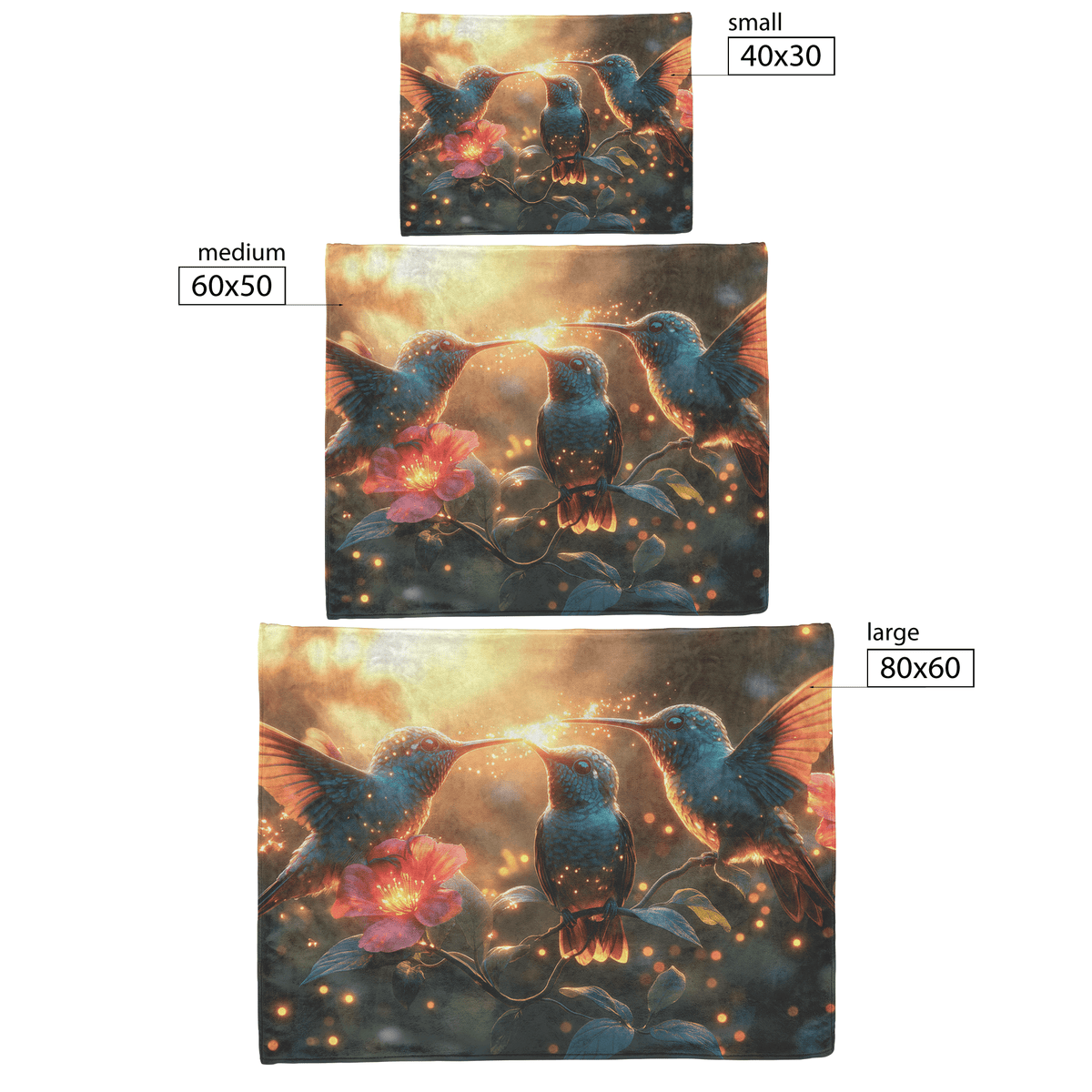 Hummingbirds Drinking Nectar From Bioluminescent Flowers Surrounded by Fireflies in Glowing Forest Fleece Sherpa Blanket - Awakening Righteousness