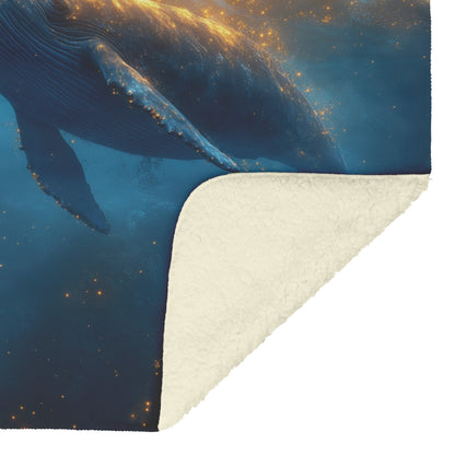 Humpback Whale Breaching Ocean Surface Golden Sunset Glowing Water Droplets Fleece Sherpa Blanket - Awakening Righteousness
