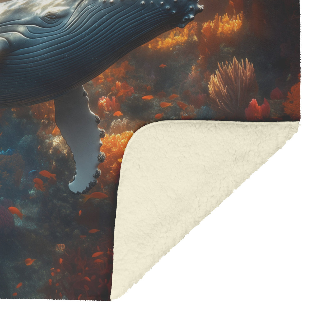 Humpback Whale Swimming Gracefully Through Underwater Canyon Glowing Coral Vibrant Fish Sunlight Fleece Sherpa Blanket - Awakening Righteousness