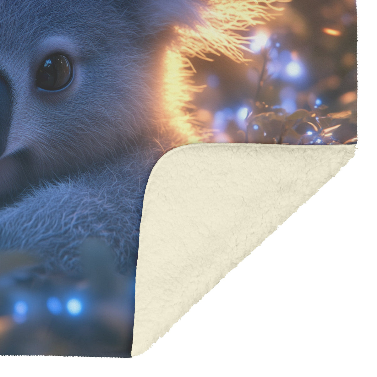 Koala Surrounded by Bioluminescent Blue and Green Plants in Magical Night Forest Fleece Sherpa Blanket - Awakening Righteousness