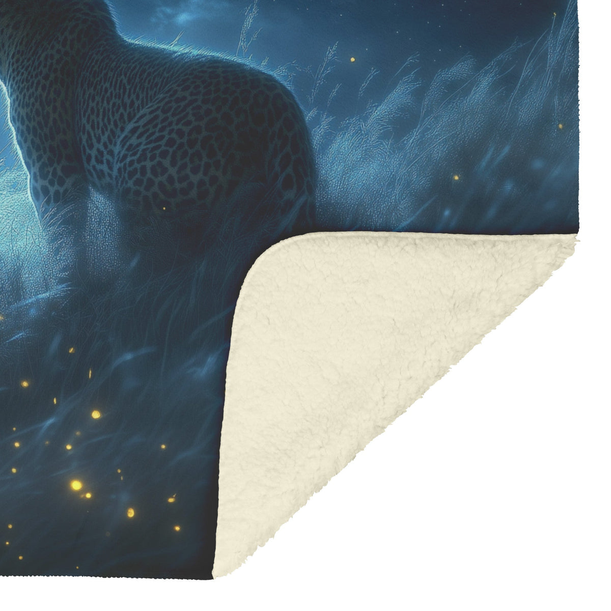 Leopard Hunting Under Glowing Moonlight in Open Misty Savanna Fleece Sherpa Blanket Soft and Luxurious - Awakening Righteousness