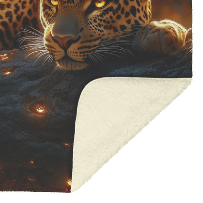 Leopard Resting Gracefully on Ancient Tree Branch Under Golden Sunlight Fleece Sherpa Blanket - Awakening Righteousness