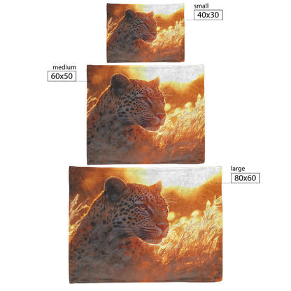 Leopard Stalking Through Tall Golden Grass Under Vibrant Sunset Fleece Sherpa Blanket - Awakening Righteousness