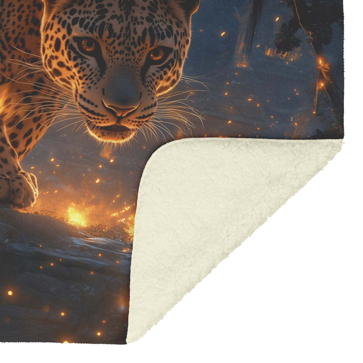 Leopard Walking Through Glowing Ancient Jungle Ruins Under Twilight Sky Fleece Sherpa Blanket Magical and Soft - Awakening Righteousness