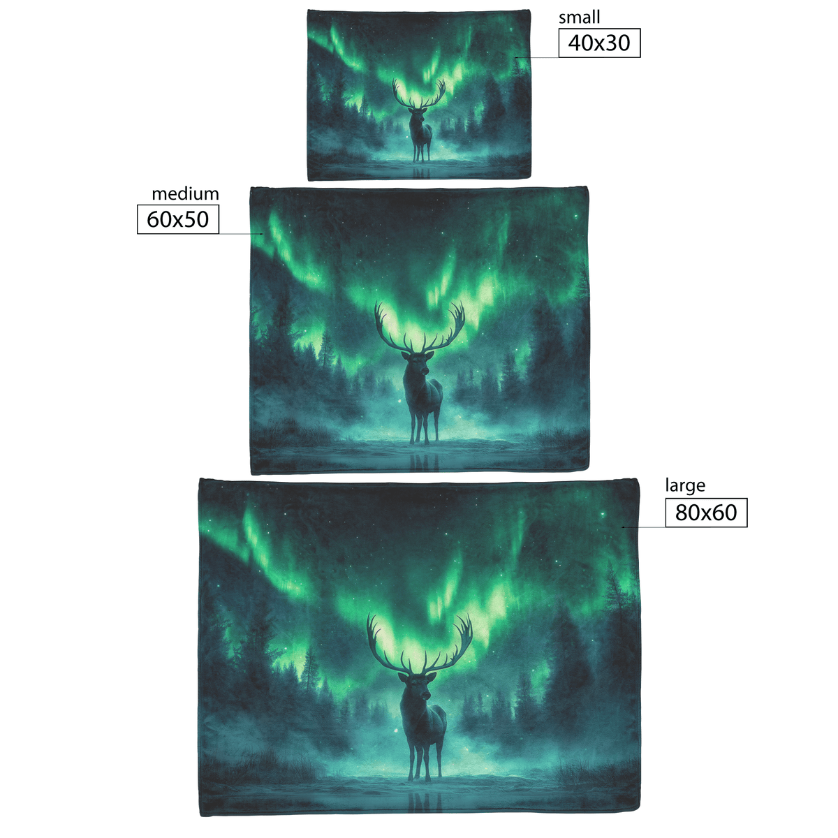 Lone Elk Standing on Glowing Frozen Lake Surrounded by Mist Reflecting Vibrant Aurora Borealis Sky Fleece Sherpa Blanket - Awakening Righteousness