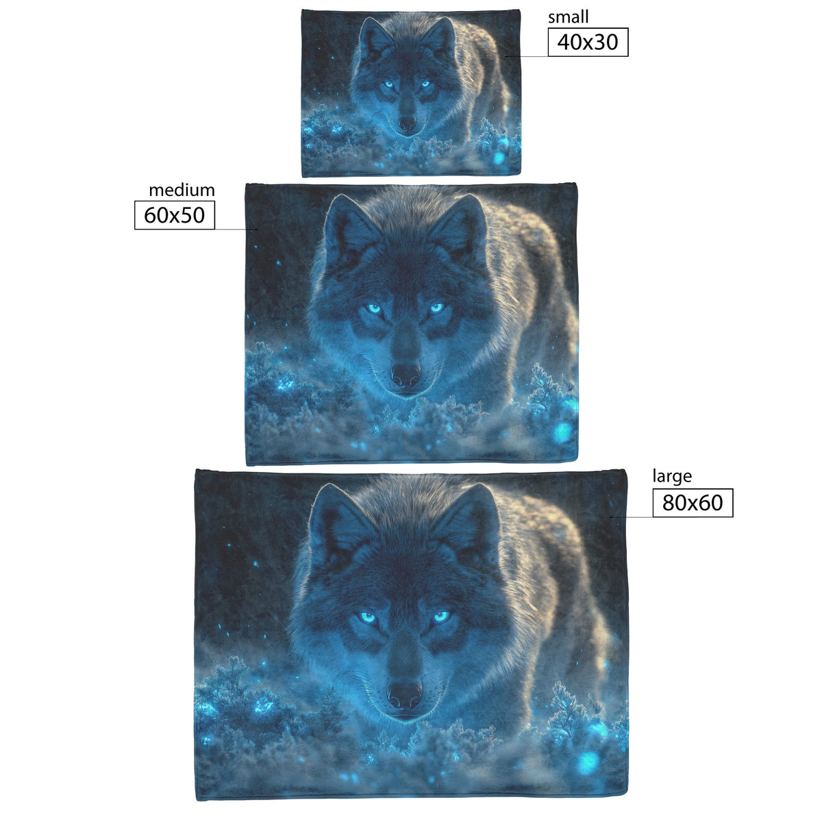 Lone Grey Wolf Walking Through Bioluminescent Forest Glowing Blue Light and Plants Cozy Sherpa Blanket - Awakening Righteousness