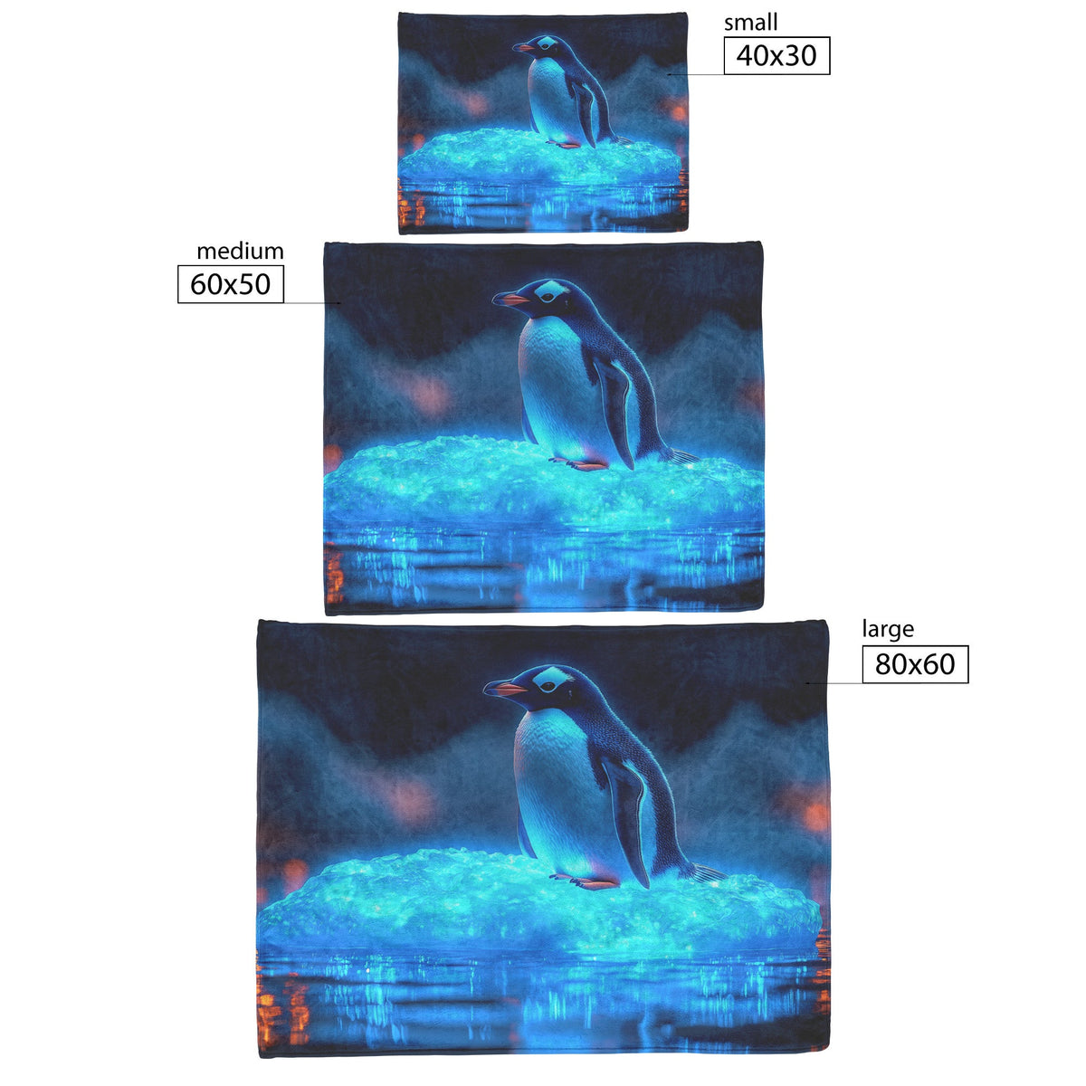 Lone Penguin on Glowing Blue Iceberg in Crystal Arctic Waters Under Twilight Sky Fleece Sherpa Blanket - Awakening Righteousness